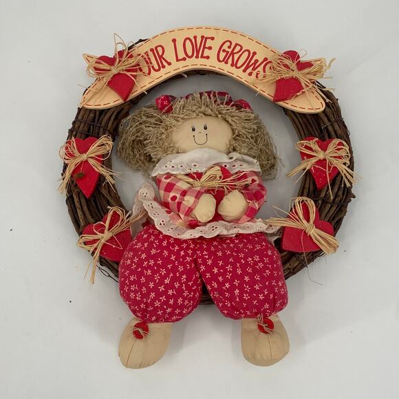 Our Love Grows Grapevine Wreath Hearts & Plush Doll - Picture 1 of 5